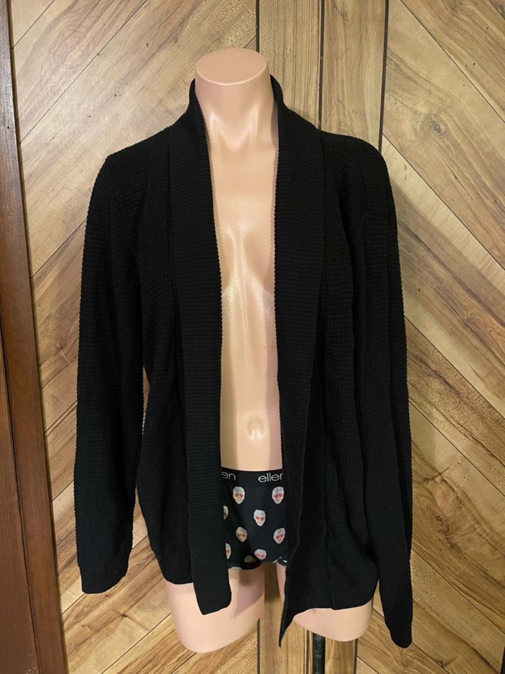 Frederik Anderson Copenhagen Large Black Open Front Knit Cardigan Sweater - Picture 2 of 10